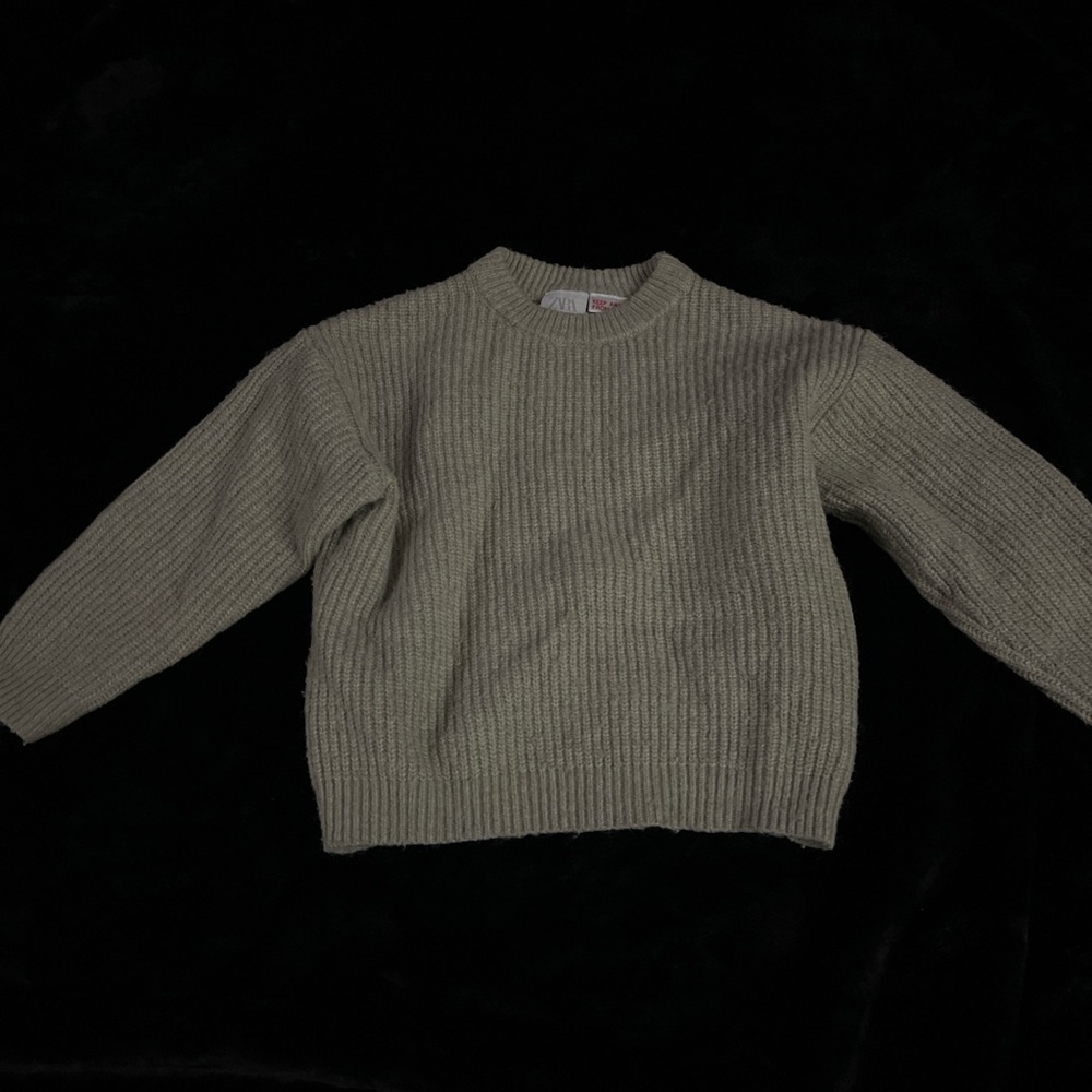 Zara Kids Ribbed Sweater in Olive Green